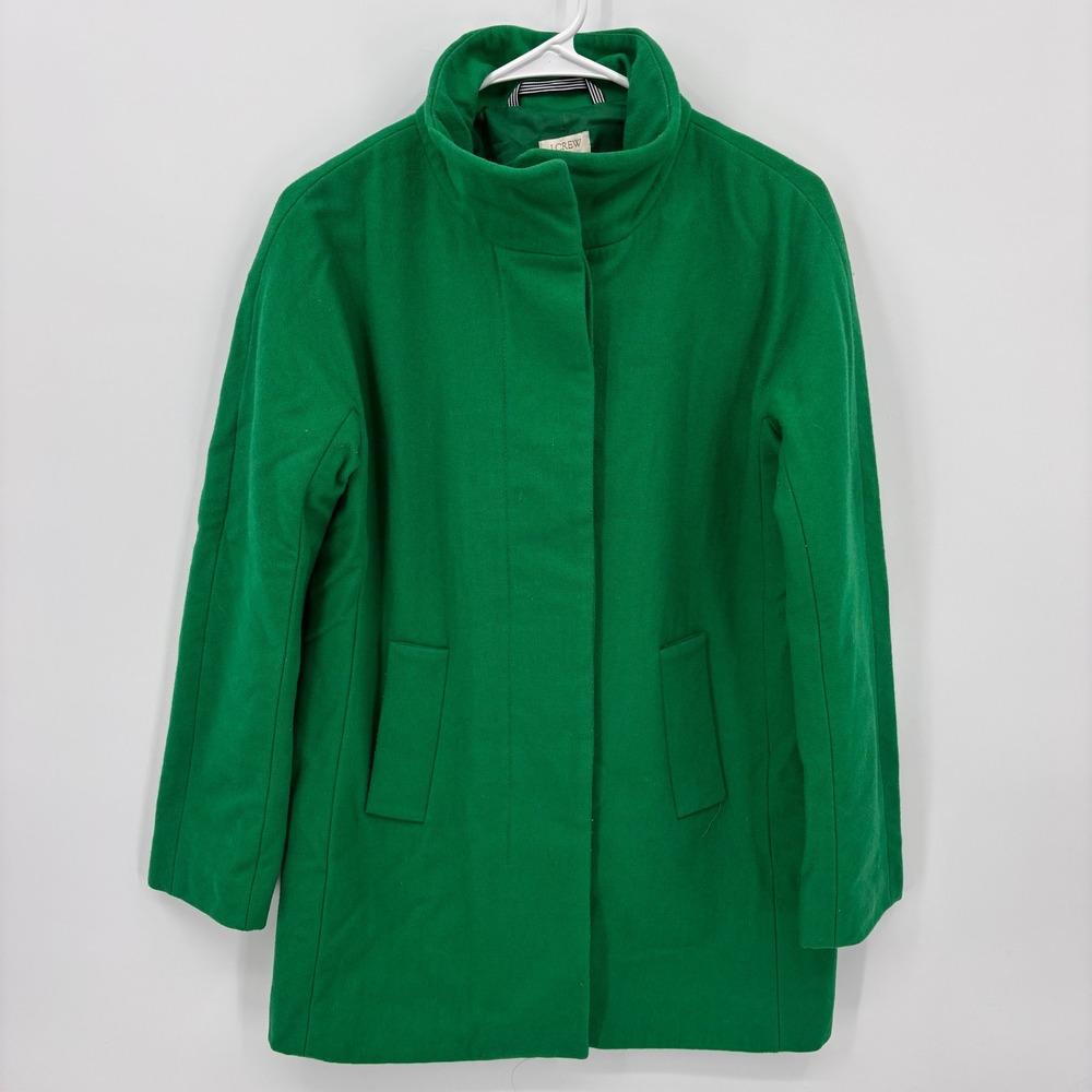 J.Crew Cocoon Coat Women 2 Green Excellent Wool Blend Funnel Neck B2506
